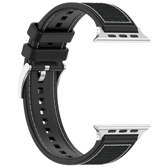 For Apple Watch SE 44mm Official Buckle Hybrid Nylon Braid Silicone Watch Band(Black)