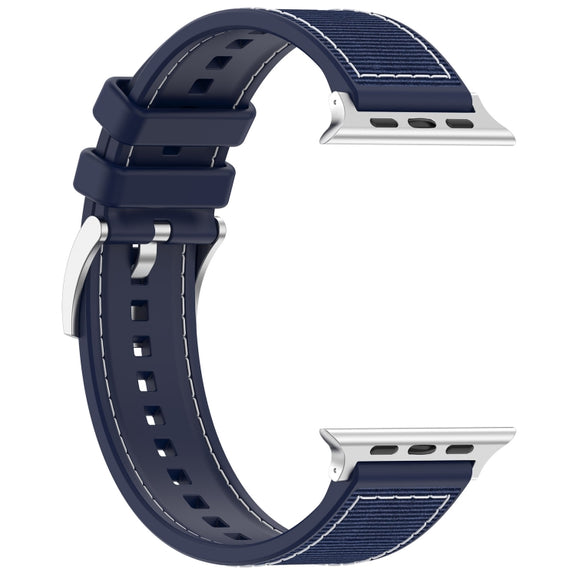 For Apple Watch SE 44mm Official Buckle Hybrid Nylon Braid Silicone Watch Band(Midnight Blue)