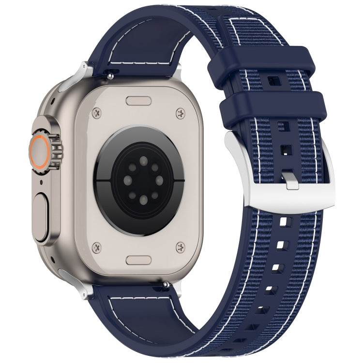 For Apple Watch Series 5 44mm Official Buckle Hybrid Nylon Braid Silicone Watch Band(Midnight Blue) - Watch Bands by PMC TechLife | Online Shopping South Africa | PMC TechLife