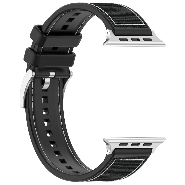 For Apple Watch 42mm Official Buckle Hybrid Nylon Braid Silicone Watch Band(Black)