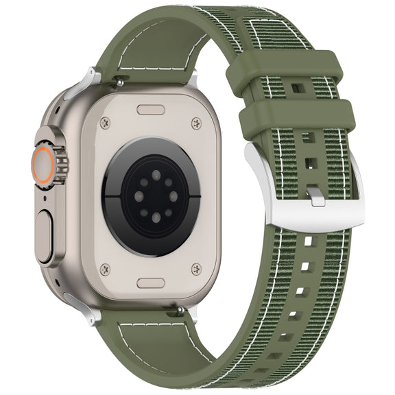 For Apple Watch 42mm Official Buckle Hybrid Nylon Braid Silicone Watch Band(Green)
