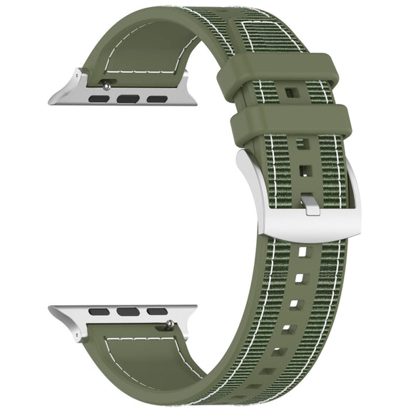 For Apple Watch 42mm Official Buckle Hybrid Nylon Braid Silicone Watch Band(Green)