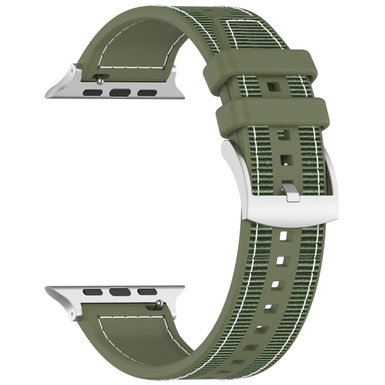 For Apple Watch 42mm Official Buckle Hybrid Nylon Braid Silicone Watch Band(Green)