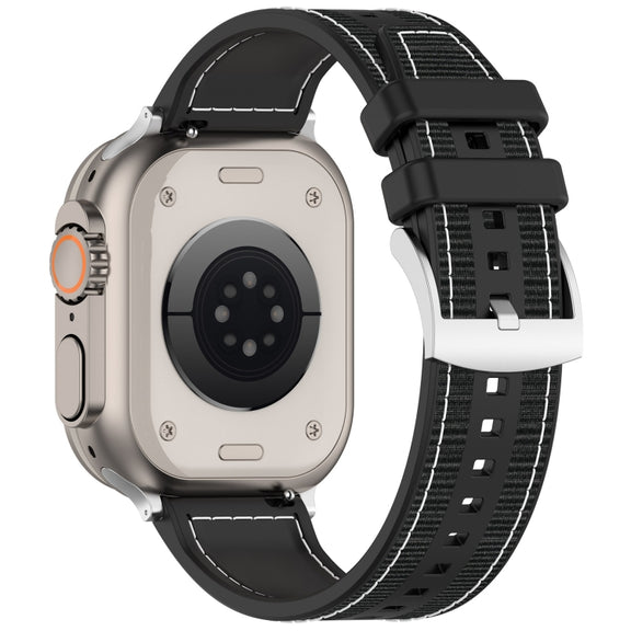 For Apple Watch 38mm Official Buckle Hybrid Nylon Braid Silicone Watch Band(Black)
