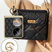 For Huawei Pocket 2 GKK Rhombus Pattern Electroplated Leather Phone Case with Ring(Champagne Gold)