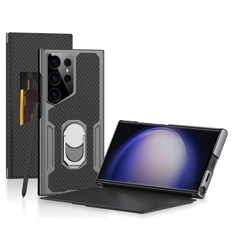For Samsung Galaxy S23 Ultra 5G GKK Armor Flip Leather Phone Case, Without Pen(Carbon Fiber Texture) - free shipping - PMC Jewellery - Order now!