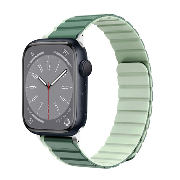 For Apple Watch Series 8 45mm ZGA Two Color Magnetic Silicone Watch Band(Dark Green+Light Green)