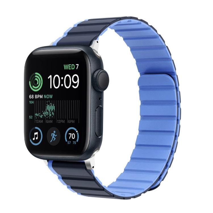 For Apple Watch SE 2022 44mm ZGA Two Color Magnetic Silicone Watch Band(Dark Blue+Light Blue) - free shipping - PMC TechLife - Order now!