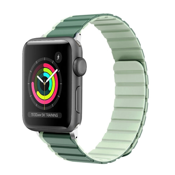 For Apple Watch Series 3 42mm ZGA Two Color Magnetic Silicone Watch Band(Dark Green+Light Green)