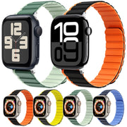 For Apple Watch Series 10 46mm ZGA Two Color Magnetic Silicone Watch Band(Dark Blue+Light Blue)