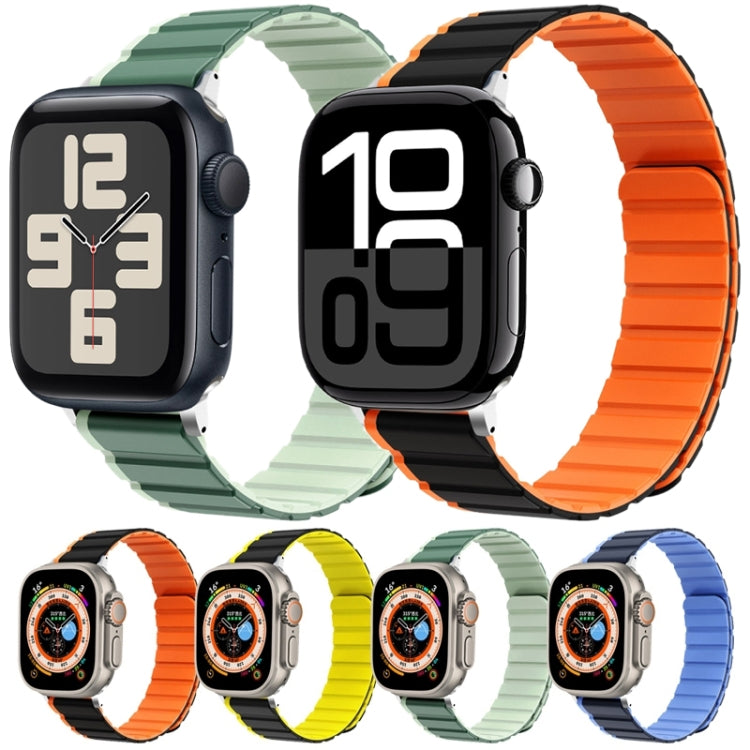 For Apple Watch Series 10 42mm ZGA Two Color Magnetic Silicone Watch Band(Dark Blue+Light Blue)