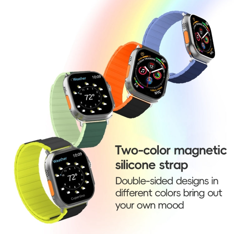 For Apple Watch Series 10 46mm ZGA Two Color Magnetic Silicone Watch Band(Dark Blue+Light Blue)