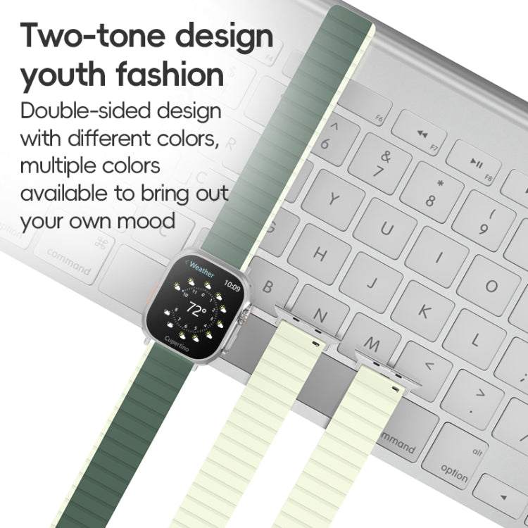 For Apple Watch Series 10 46mm ZGA Two Color Magnetic Silicone Watch Band(Grey+Yellow)
