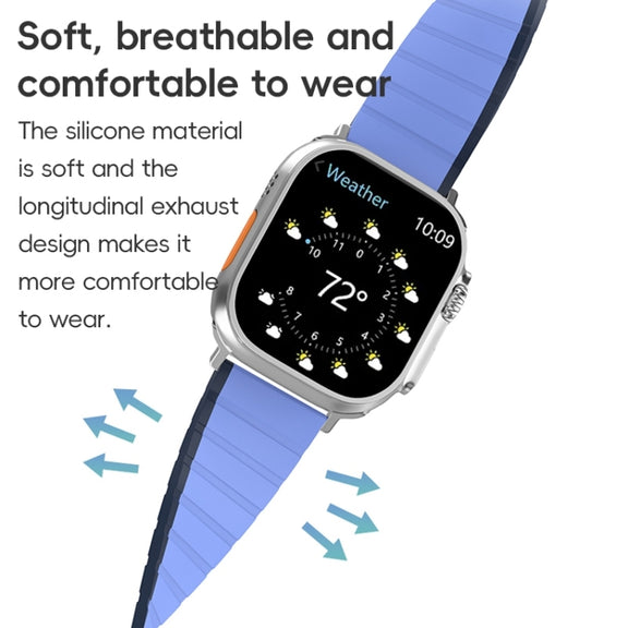 For Apple Watch Series 10 42mm ZGA Two Color Magnetic Silicone Watch Band(Dark Blue+Light Blue)