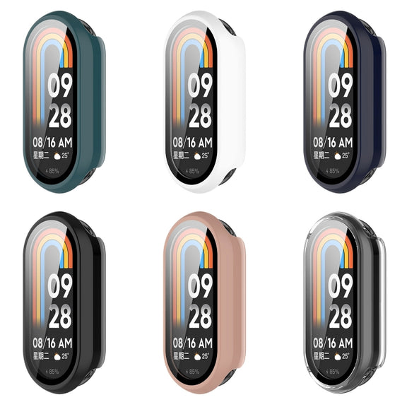 For Xiaomi Mi Band 8 PC + Tempered Film Integrated Protective Watch Case(Pink)