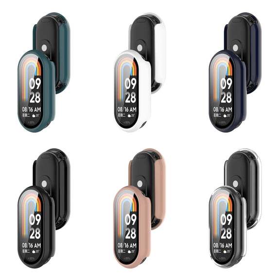 For Xiaomi Mi Band 8 PC + Tempered Film Integrated Protective Watch Case(Pink)