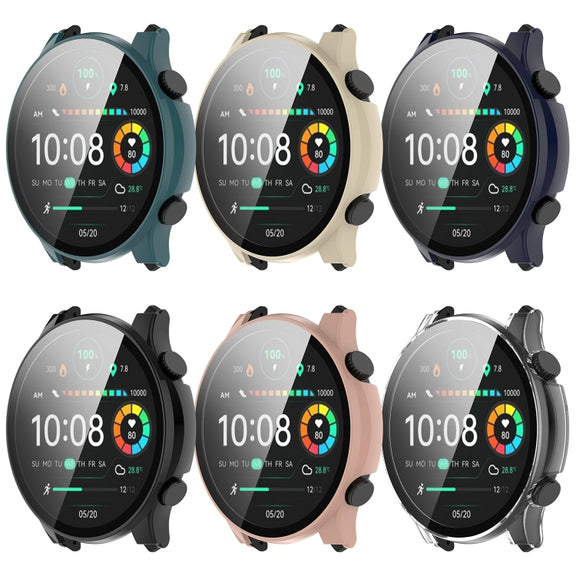 For Xiaomi Haylou RT3 / Solar Plus LS16 PC + Tempered Film Integrated Watch Protective Case(Pink)