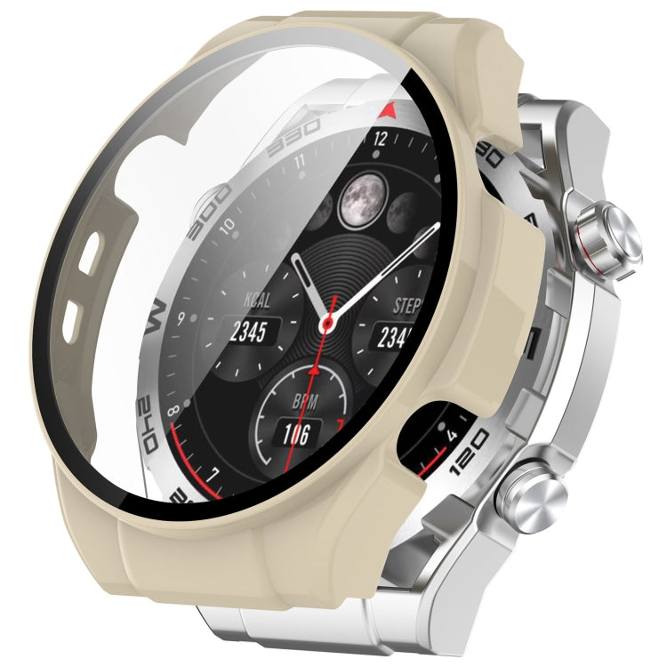 For Xiaomi Haylou Watch R8 PC + Tempered Film Integrated Watch Protective Case(Ivory White) - Watch Cases by PMC TechLife | Online Shopping South Africa | PMC TechLife