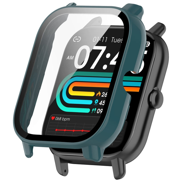 For P66 / P66D / P66ED 1.85 inch Watch PC + Tempered Film Integrated Watch Protective Case(Pine Green)