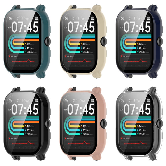 For P66 / P66D / P66ED 1.85 inch Watch PC + Tempered Film Integrated Watch Protective Case(Black)