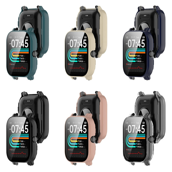 For P66 / P66D / P66ED 1.85 inch Watch PC + Tempered Film Integrated Watch Protective Case(Pine Green)