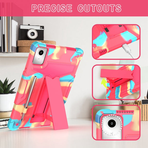 For Lenovo Tab M11/ Xiaoxin Pad 11 2024 T Holder Robot Silicone Hybrid PC Tablet Case(Camouflage Rose Red)