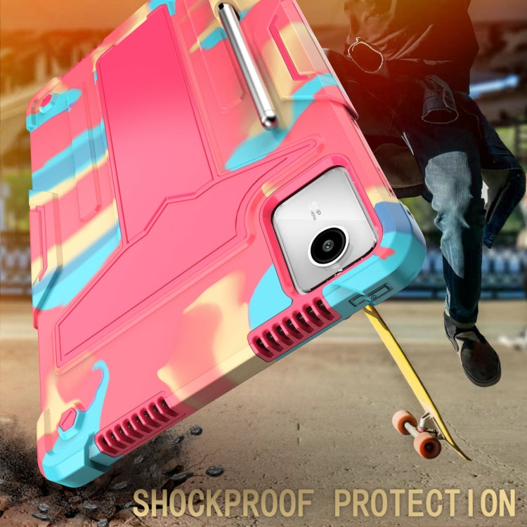 For Lenovo Tab M11/ Xiaoxin Pad 11 2024 T Holder Robot Silicone Hybrid PC Tablet Case(Camouflage Rose Red)