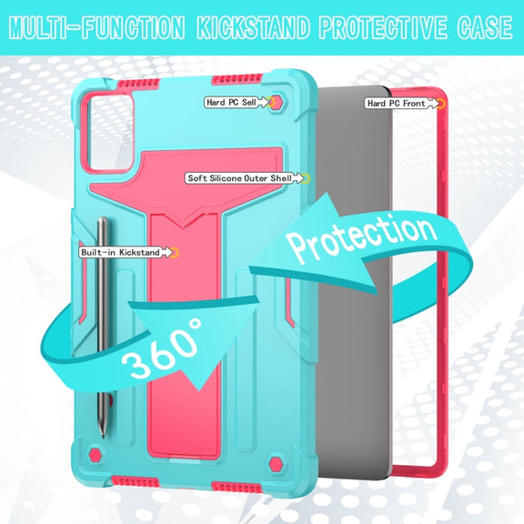 For Lenovo Tab M11/ Xiaoxin Pad 11 2024 T Holder Robot Silicone Hybrid PC Tablet Case(Mint Rose Red)