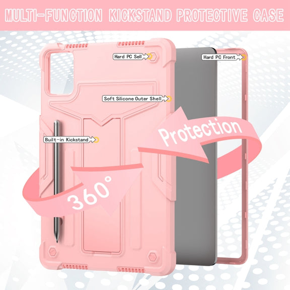 For Lenovo Tab M11/ Xiaoxin Pad 11 2024 T Holder Robot Silicone Hybrid PC Tablet Case(Rose Gold)
