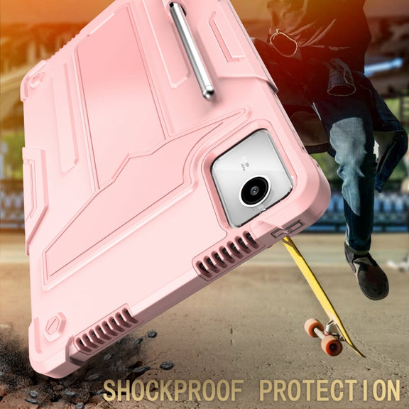 For Lenovo Tab M11/ Xiaoxin Pad 11 2024 T Holder Robot Silicone Hybrid PC Tablet Case(Rose Gold)