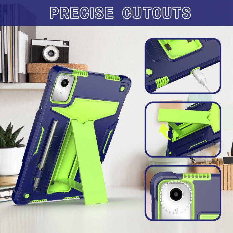 For Lenovo Tab M11/ Xiaoxin Pad 11 2024 T Holder Robot Silicone Hybrid PC Tablet Case(Navy Yellow Green)