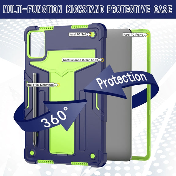For Lenovo Tab M11/ Xiaoxin Pad 11 2024 T Holder Robot Silicone Hybrid PC Tablet Case(Navy Yellow Green)