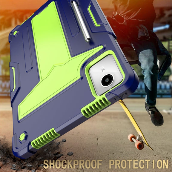 For Lenovo Tab M11/ Xiaoxin Pad 11 2024 T Holder Robot Silicone Hybrid PC Tablet Case(Navy Yellow Green)