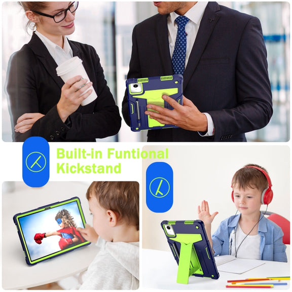 For Lenovo Tab M11/ Xiaoxin Pad 11 2024 T Holder Robot Silicone Hybrid PC Tablet Case(Navy Yellow Green)