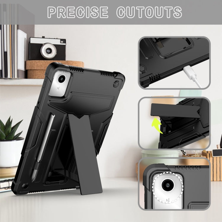 For Lenovo Tab M11/ Xiaoxin Pad 11 2024 T Holder Robot Silicone Hybrid PC Tablet Case(Black) - Lenovo by PMC Jewellery | Online Shopping South Africa | PMC Jewellery | Buy Now Pay Later Mobicred