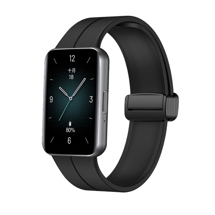 For Honor Band 9 Magnetic Folding Black Buckle Silicone Watch Band(Black) - Watch Bands by PMC TechLife | Online Shopping South Africa | PMC TechLife