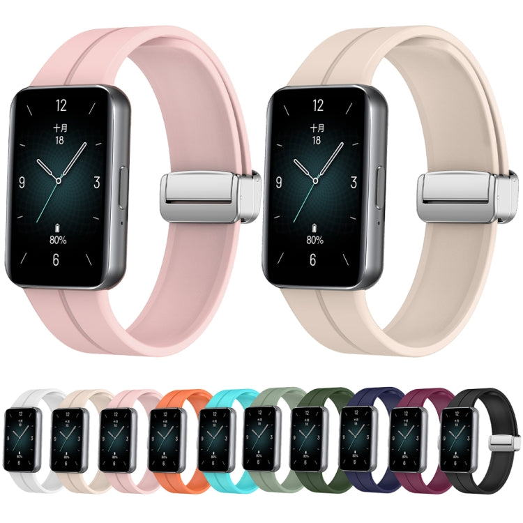 For Honor Band 9 Magnetic Folding Silver Buckle Silicone Watch Band(Green) - Watch Bands by PMC TechLife | Online Shopping South Africa | PMC TechLife
