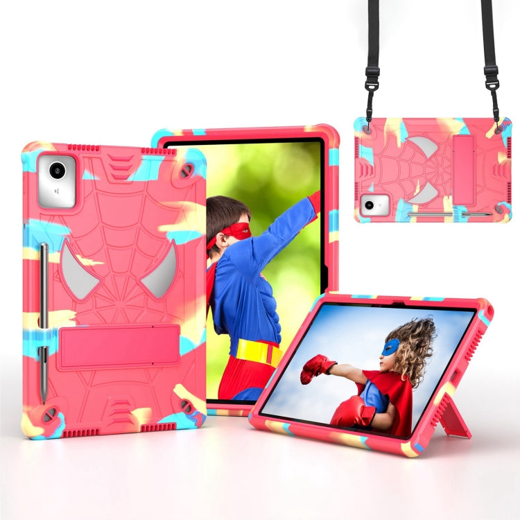 For Lenovo Tab M11/ Xiaoxin Pad 11 2024 Fold-Holder Spider Silicone Hybrid PC Tablet Case(Camouflage Rose Red) - Lenovo by PMC Jewellery | Online Shopping South Africa | PMC Jewellery | Buy Now Pay Later Mobicred