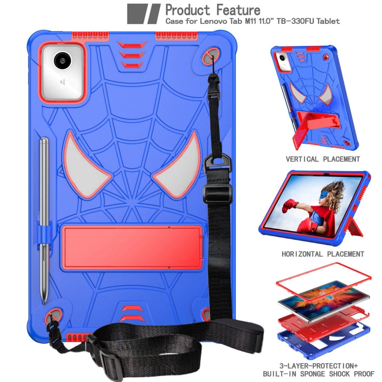 For Lenovo Tab M11/ Xiaoxin Pad 11 2024 Fold-Holder Spider Silicone Hybrid PC Tablet Case(Blue Red) - Lenovo by PMC Jewellery | Online Shopping South Africa | PMC Jewellery | Buy Now Pay Later Mobicred