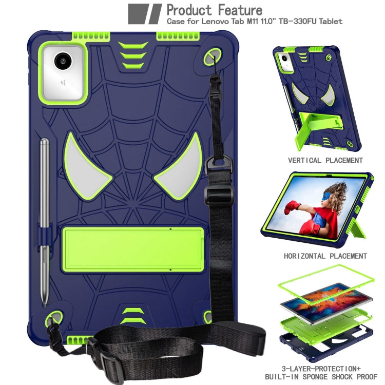 For Lenovo Tab M11/ Xiaoxin Pad 11 2024 Fold-Holder Spider Silicone Hybrid PC Tablet Case(Navy Yellow Green)