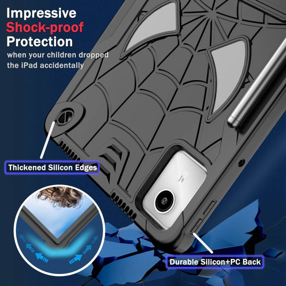 For Lenovo Tab M11/ Xiaoxin Pad 11 2024 Fold-Holder Spider Silicone Hybrid PC Tablet Case(Black)