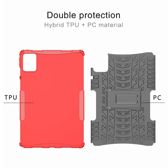 For Lenovo Tab M11/ Xiaoxin Pad 11 2024 Tire Texture TPU Hybrid PC Tablet Case with Holder(Black)