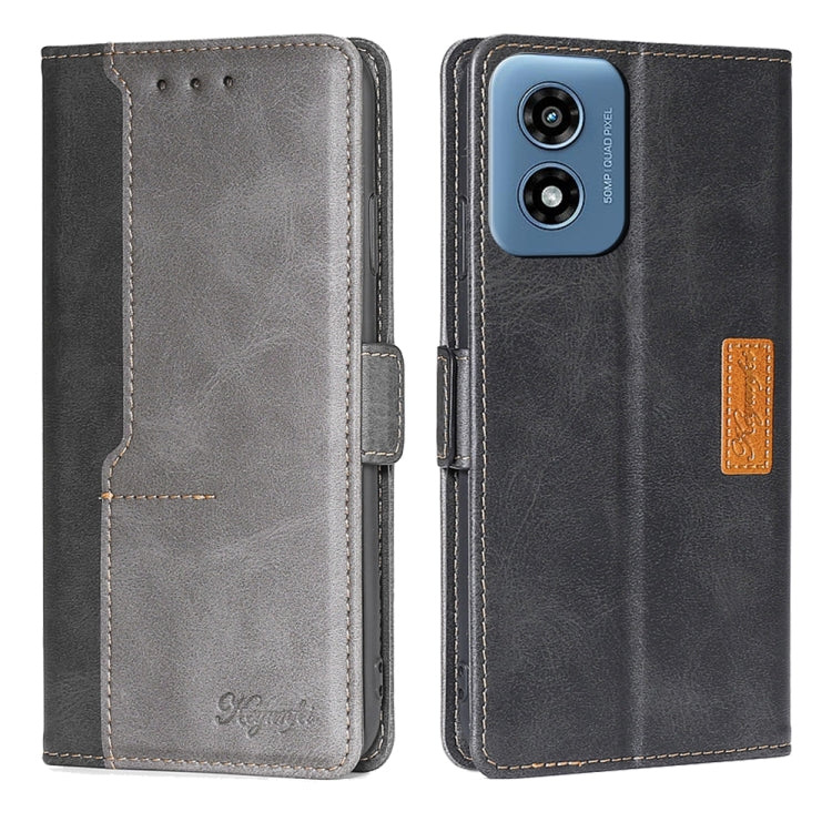 For Motorola Moto G Play 4G 2024 Contrast Color Side Buckle Leather Phone Case(Black + Grey) - Motorola Cases by PMC Jewellery | Online Shopping South Africa | PMC Jewellery | Buy Now Pay Later Mobicred