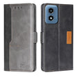 For Motorola Moto G Play 4G 2024 Contrast Color Side Buckle Leather Phone Case(Black + Grey) - Motorola Cases by PMC Jewellery | Online Shopping South Africa | PMC Jewellery | Buy Now Pay Later Mobicred