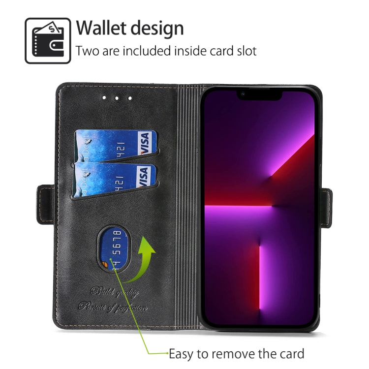 For Motorola Moto G Play 4G 2024 Contrast Color Side Buckle Leather Phone Case(Black + Grey)
