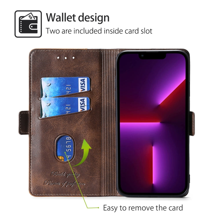 For Motorola Moto G Play 4G 2024 Contrast Color Side Buckle Leather Phone Case(Dark Brown + Gold)