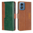 For Motorola Moto G Play 4G 2024 Contrast Color Side Buckle Leather Phone Case(Light Brown + Green) - Motorola Cases by PMC Jewellery | Online Shopping South Africa | PMC Jewellery | Buy Now Pay Later Mobicred