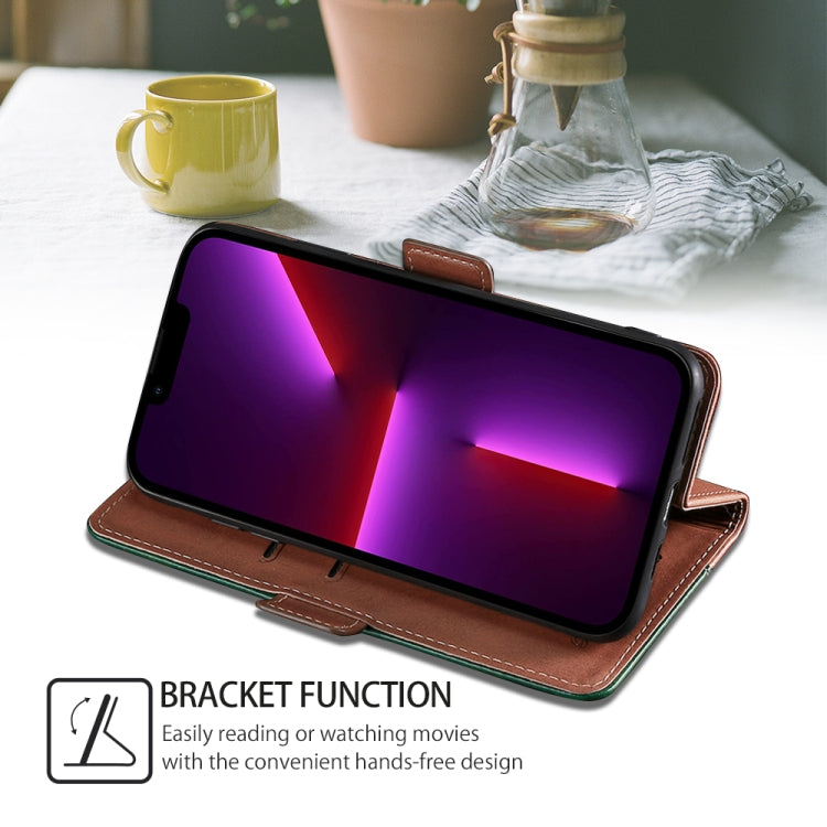 For Motorola Moto G Play 4G 2024 Contrast Color Side Buckle Leather Phone Case(Light Brown + Green)