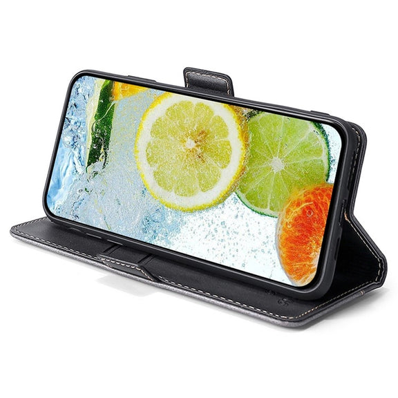 For Motorola Edge 5G 2024 Contrast Color Side Buckle Leather Phone Case(Black + Grey)