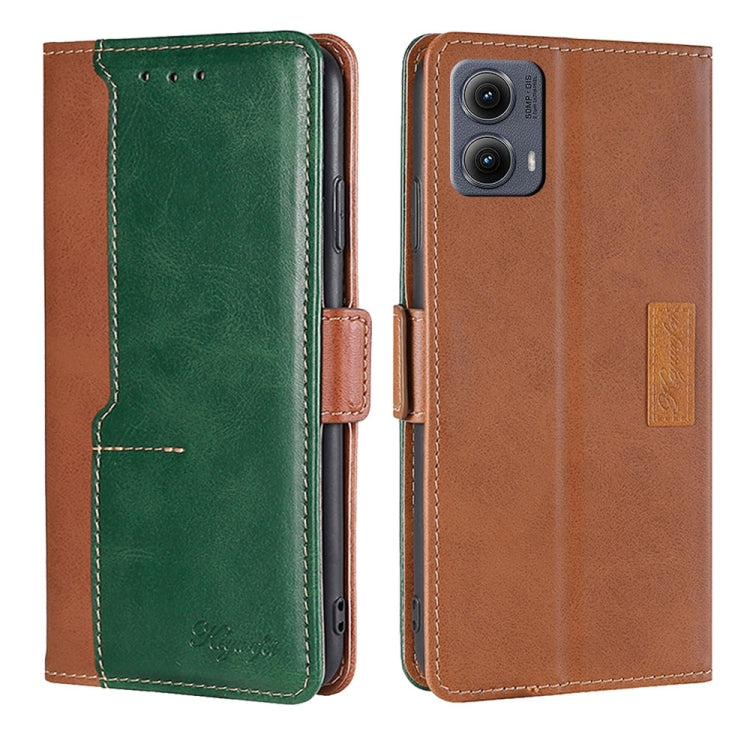 For Motorola Edge 5G 2024 Contrast Color Side Buckle Leather Phone Case(Light Brown + Green) - Motorola Cases by PMC Jewellery | Online Shopping South Africa | PMC Jewellery | Buy Now Pay Later Mobicred